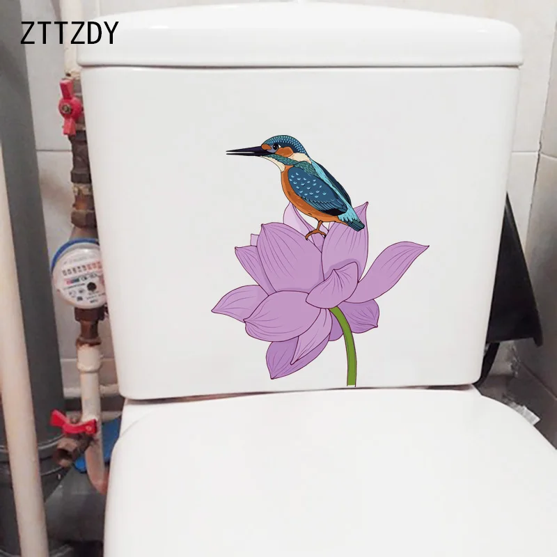 

ZTTZDY 22CM×25.4CM Lotus Kingfisher Cartoon Home Room Decoration Fashion Toilet Stickers Wall Decal T2-1047