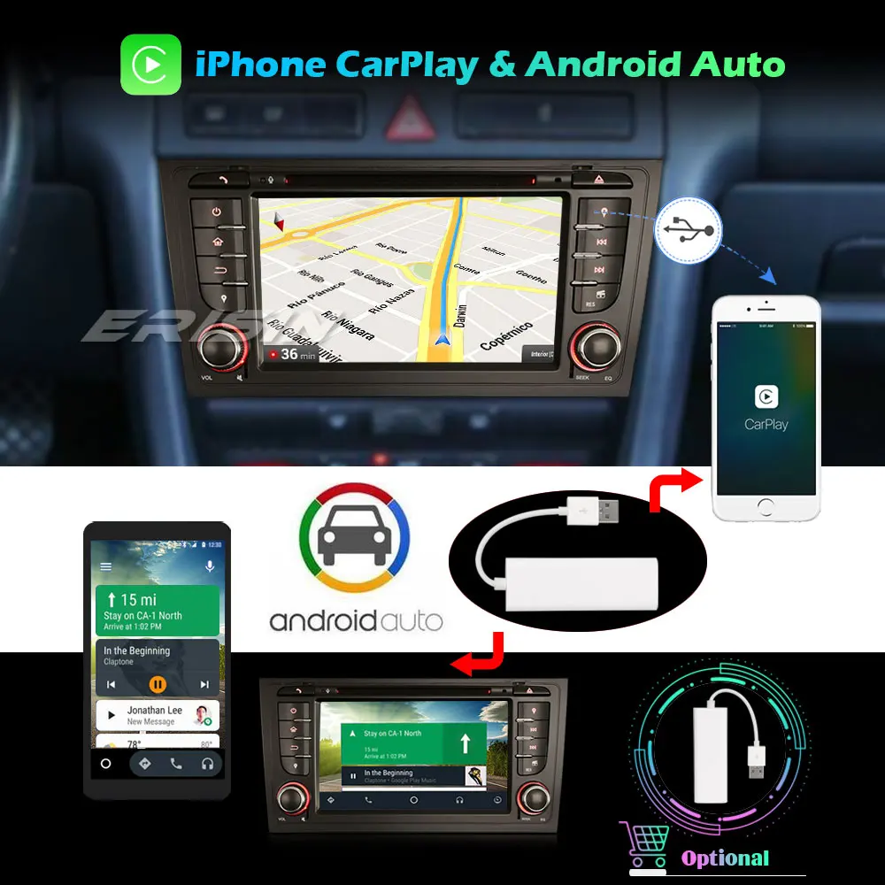 Автомобильный DVD плеер Erisin DAB + Android 10 0 стерео GPS SWC OBD CarPlay для AUDI A6 S6 RS6