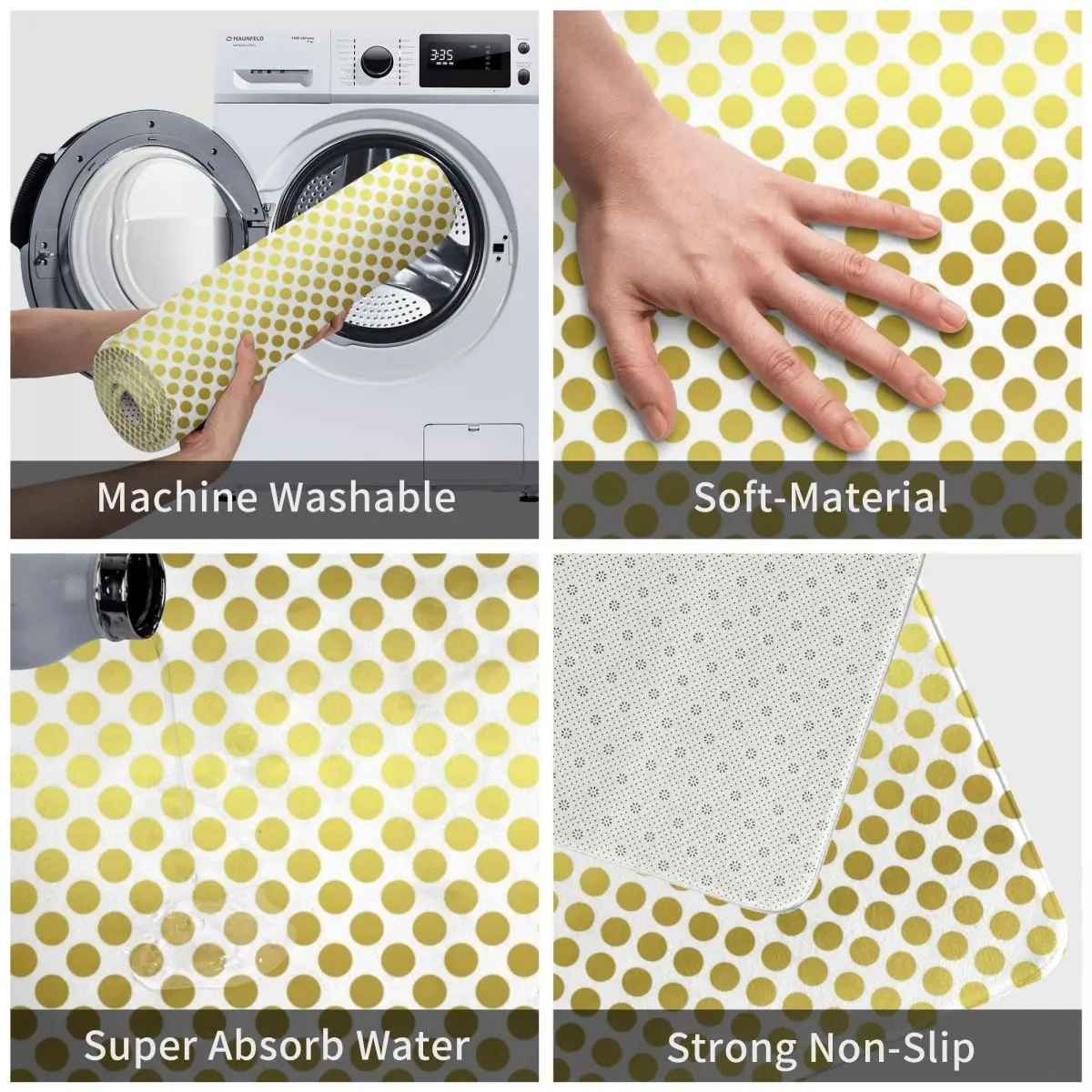 Большой Золотой коврик в горошек для ног ванной нескользящий из полиэстера