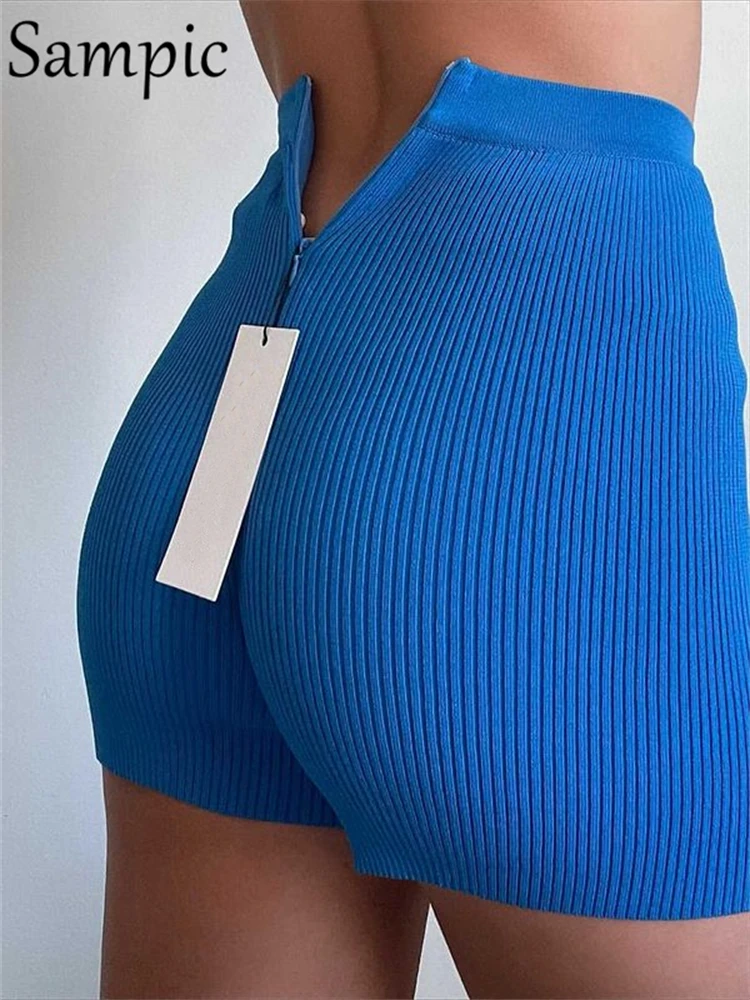 

Sampic Shorts Female 2022 Casual Knitted Skinny High Waisted Blue Mini Bodycon Shorts Women Sexy Y2K Fashion Party Club Shorts