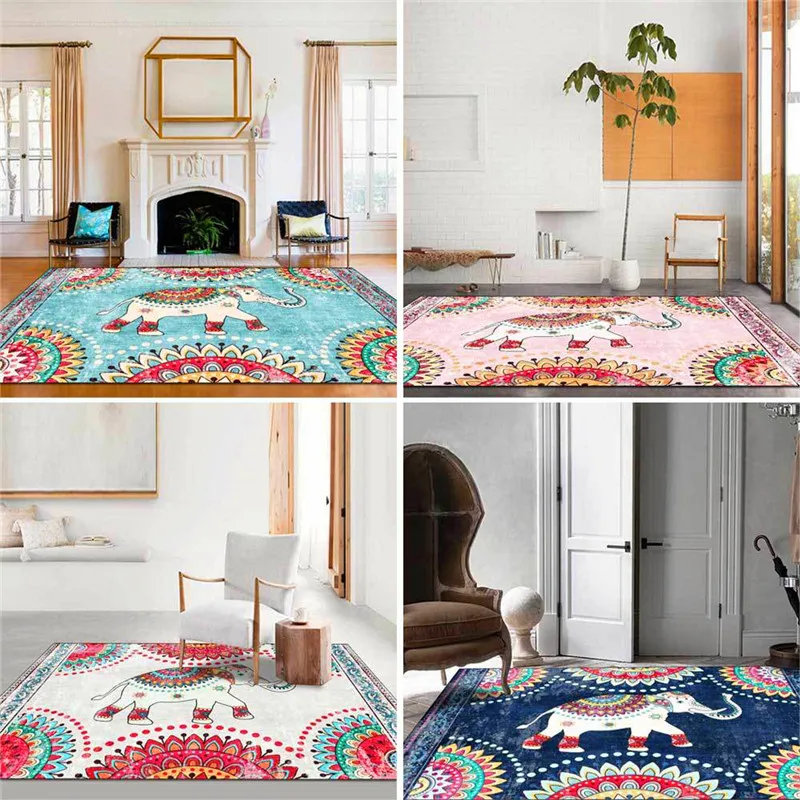 

Fashion Exotic Ethnic-Style Rug Elephant Pattern Color Bedroom Living Room Carpet Kitchen Bathroom Floor Mat Carpet Bed Blanket