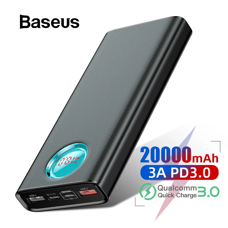 Baseus Быстрая зарядка 3,0 Мощность банка 20000 мА/ч, Тип C Быстрая зарядка PD Мощность банк видны в режиме реального времени статус Комплекты внешних аккумуляторов