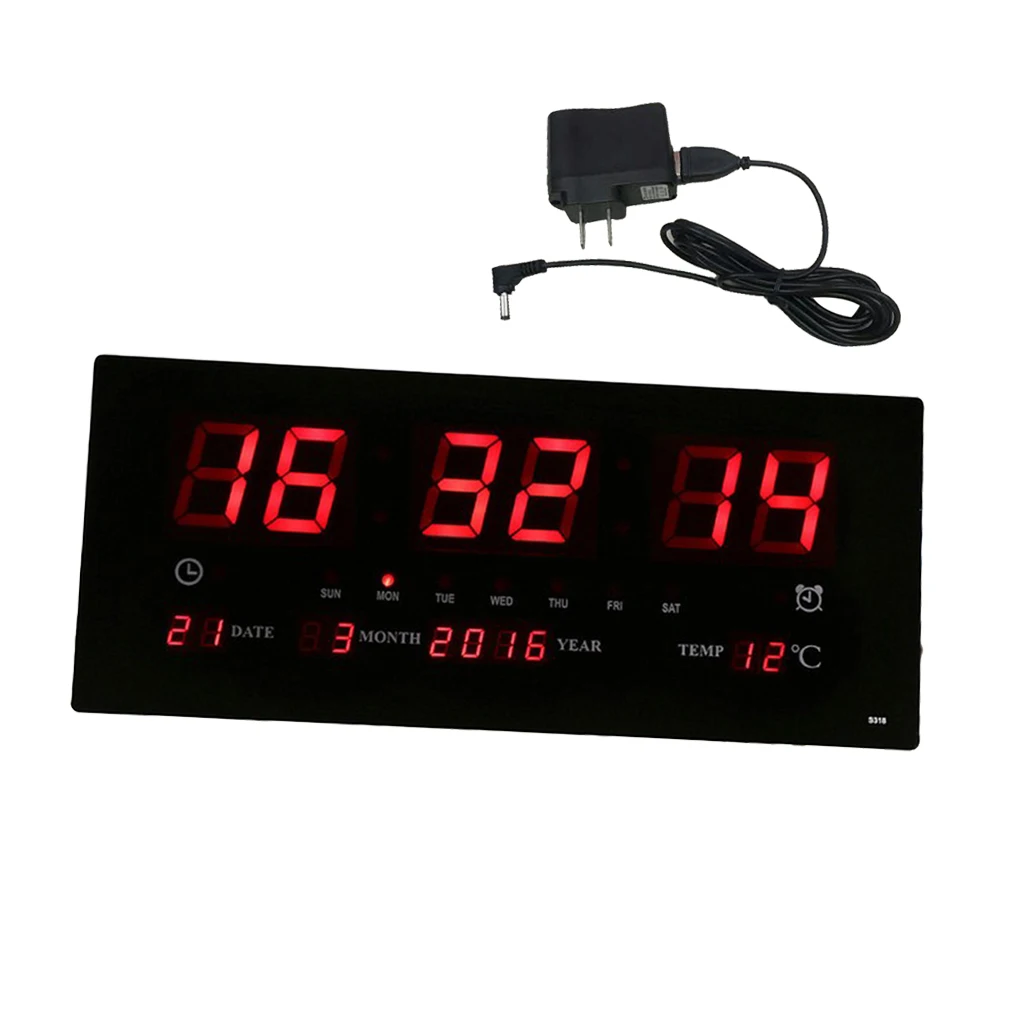

17'' Digital LED Screen Wall Clock Calendar Time Backlight with Temperature Meter Thermometer Home office School Projection US
