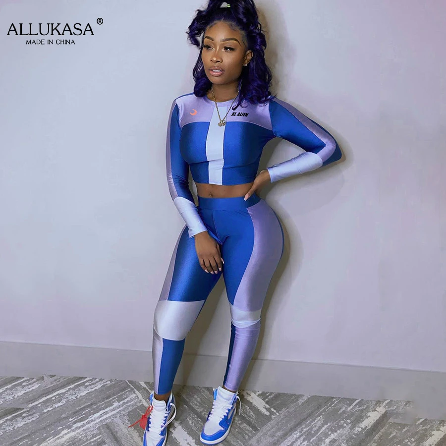 

Stretchy Tracksuits Crop T-shirt+High Waist Legging Sportwear 2021 New Women Casual Fitness Letter Print 2 Pieces Sets
