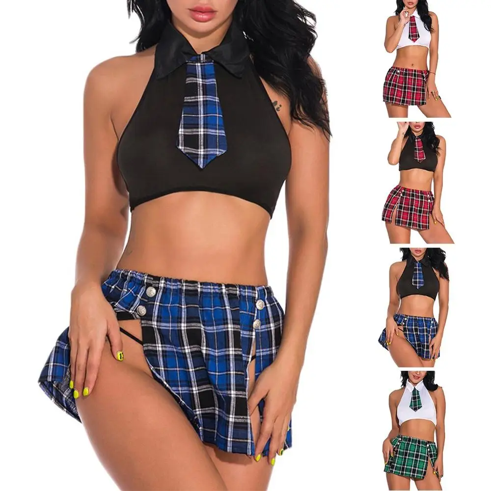 Эротические костюмы для женщин юбка в пупочную клетку Сексуальная Домашняя