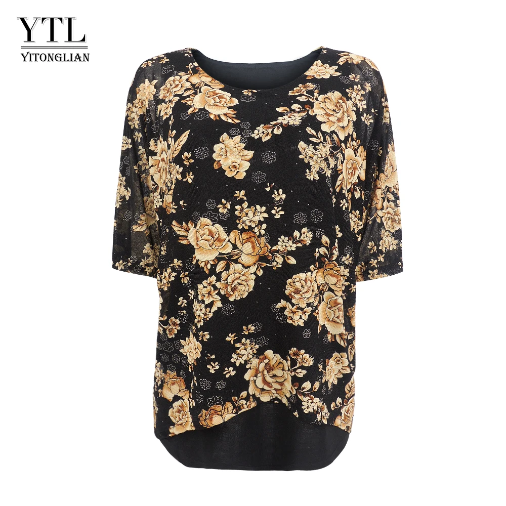 YTL женская футболка с круглым воротником Camellia блузка цветочным принтом рукав