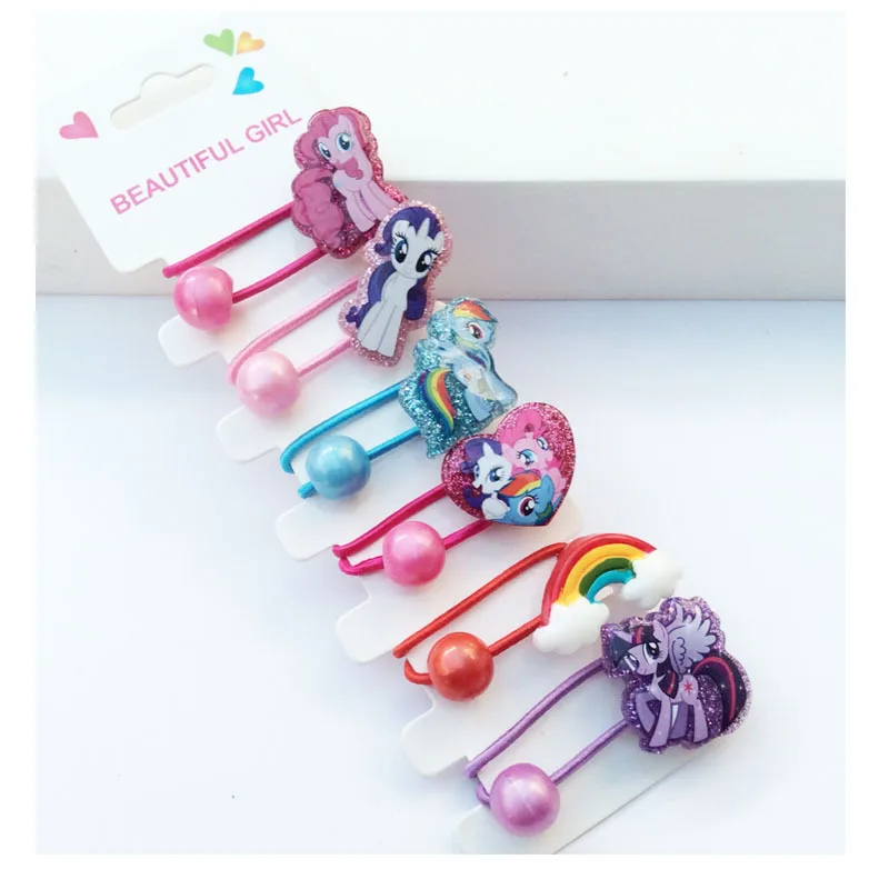 6 pcs my little pony hair rope hair clip child girl cartoon cut cartoon resin rainbow baby hair accessories free global shipping