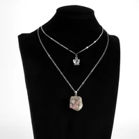 2020 fashion boho 2 layer original tourmaline crown pendant choker necklace bohemia natural stone long chain necklace for women
