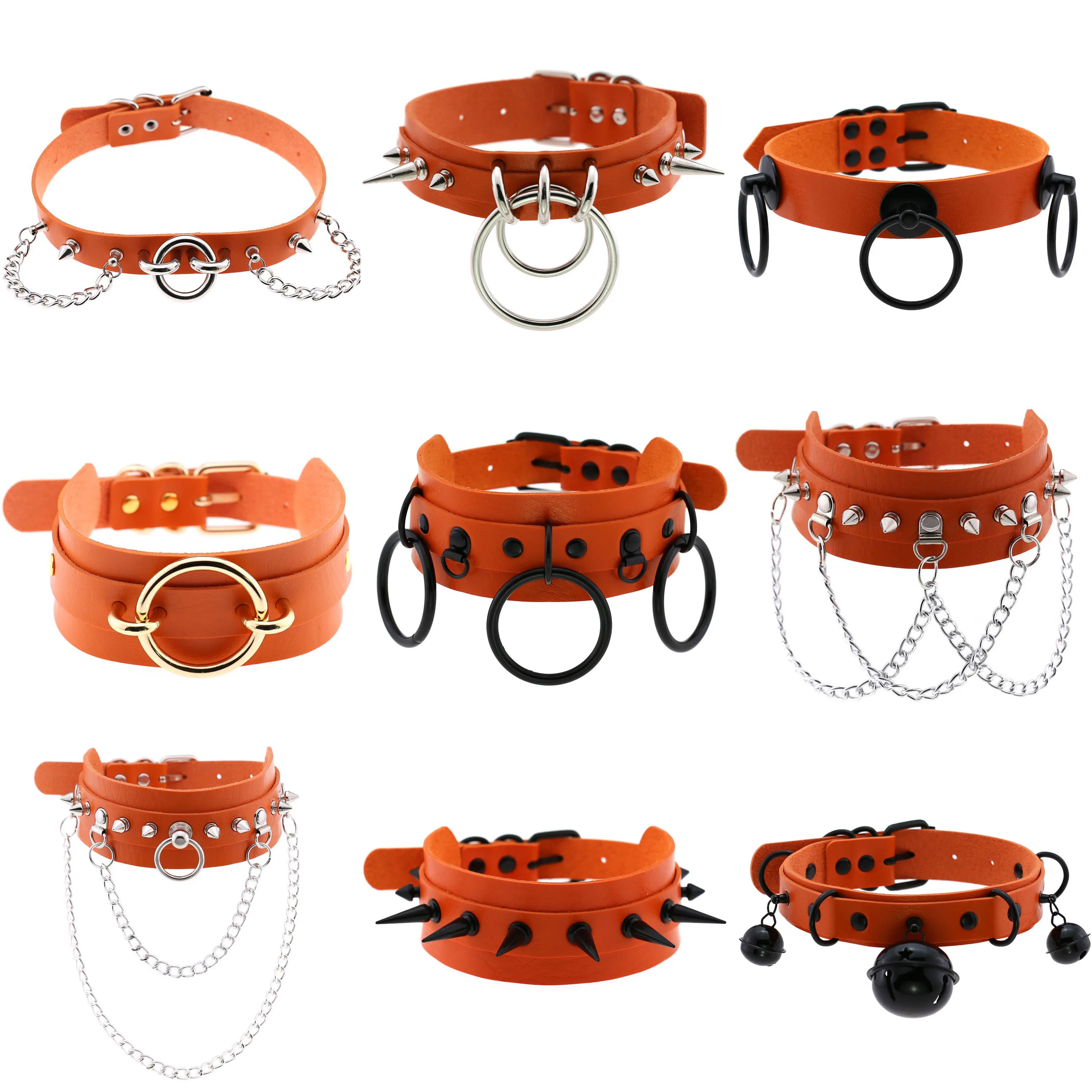 

Gothic Orange Spike Tassel Choker for Women Neck Belt Collar Pu Leather Goth Chain Necklace Slavery Sexy Party Punk Jewelry Gift