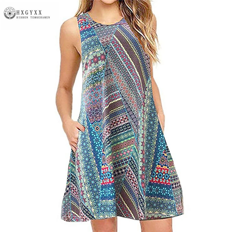 2020 New Spring Summer European Women sleeveless Loose Casual back zipper Dresses Large size Round neck Dress C095 | Женская одежда