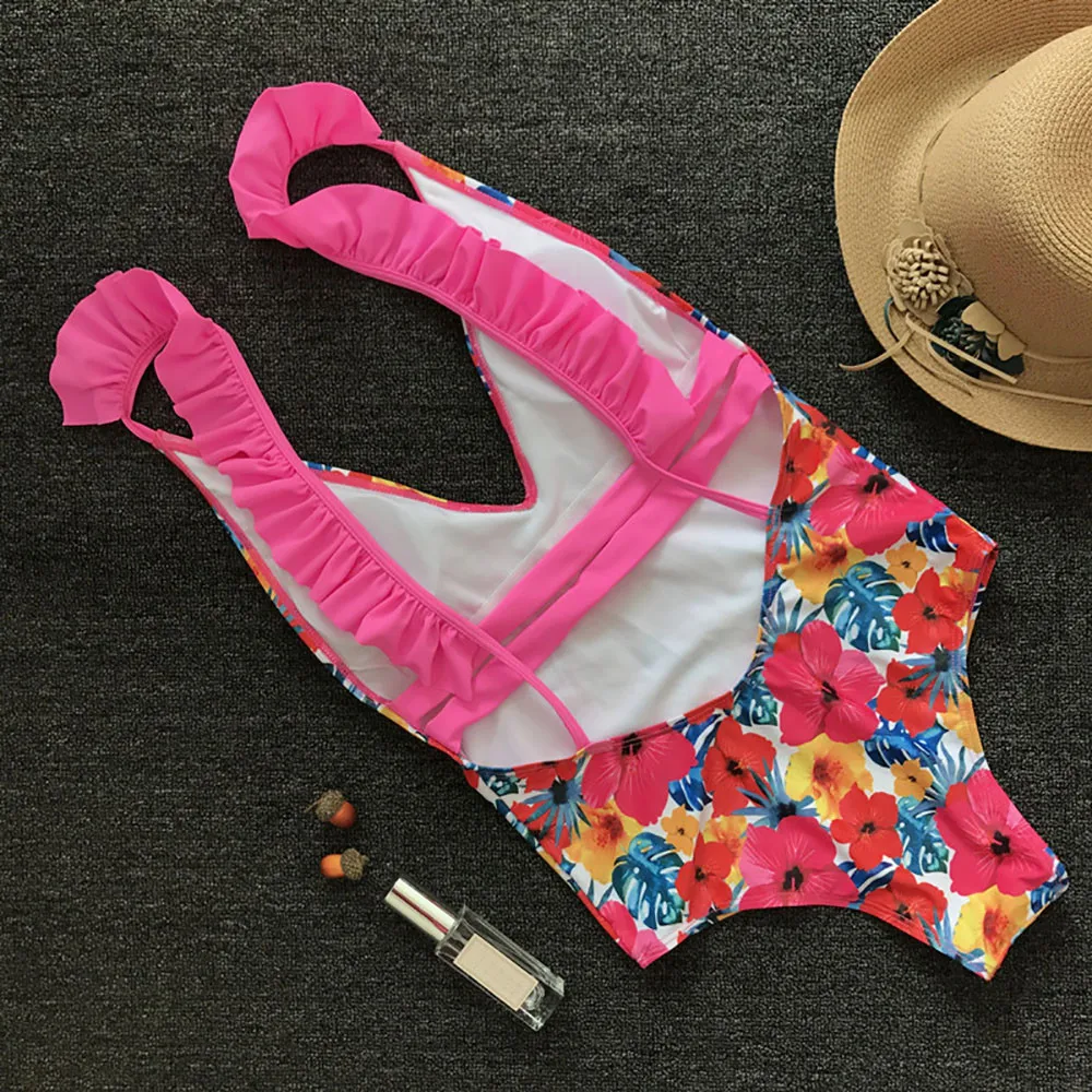 Комплект бикини с оборками и открытой спиной винтажный купальник цветочным