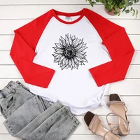 sunflower printed long sleeve t shirts women autumn winter 2020 graphic tee vintage woman tshirts cotton two tone stiching tops