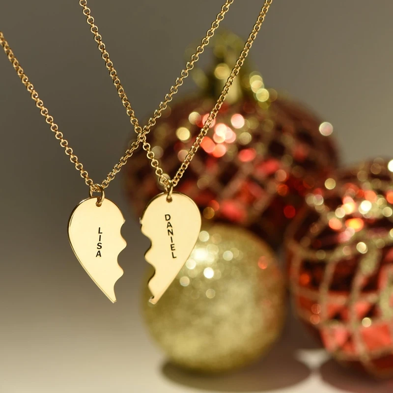 Ожерелье с двойным сердцем и именем женское колье гравировкой букв ручной работы