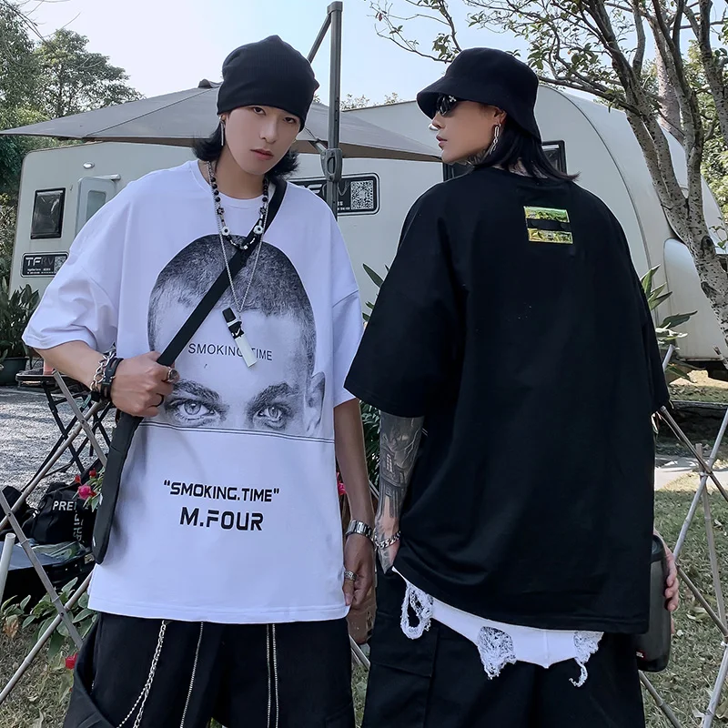 

Character Print T Shirts Men 2021 Summer Hip Hop Streetwear Harajuku Casual Cotton Short Sleeve T-Shirts Couples Tees Tops