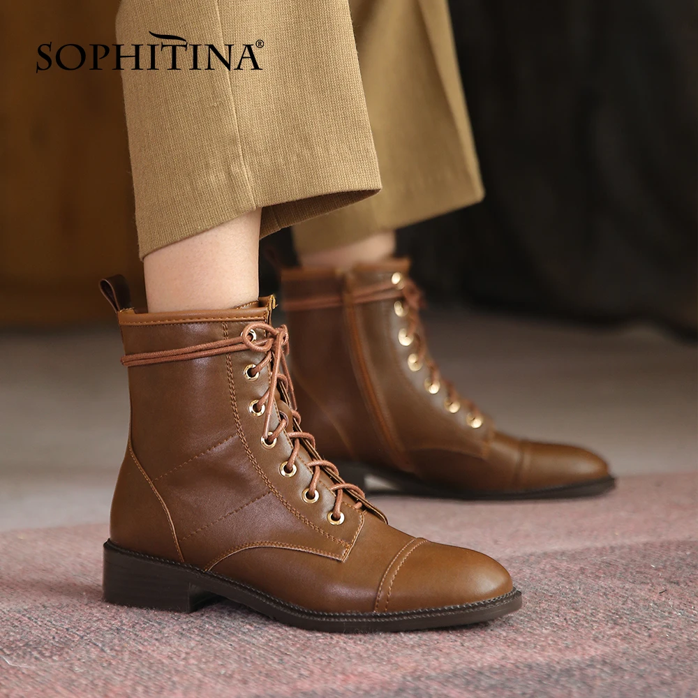 

Женские рабочие ботинки SOPHITINA, ботильоны на низком каблуке с круглым носком, большие размеры 42, весна-осень, NO095