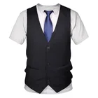 Забавный Поддельные Костюм 3D T рубашка галстук-бабочка для смокинга 3D печатных футболки для мужчин модные летние детские костюмы с короткими рукавами в уличном стиле с имитацией костюм жилет Футболка