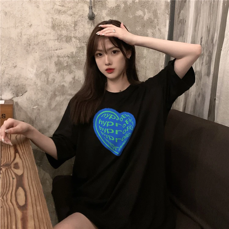 

Printed Loose, Simple and All-Matching Short-Sleeved T-shirt Women's Summer 2021 Korean New Casual Laid-Back Style round