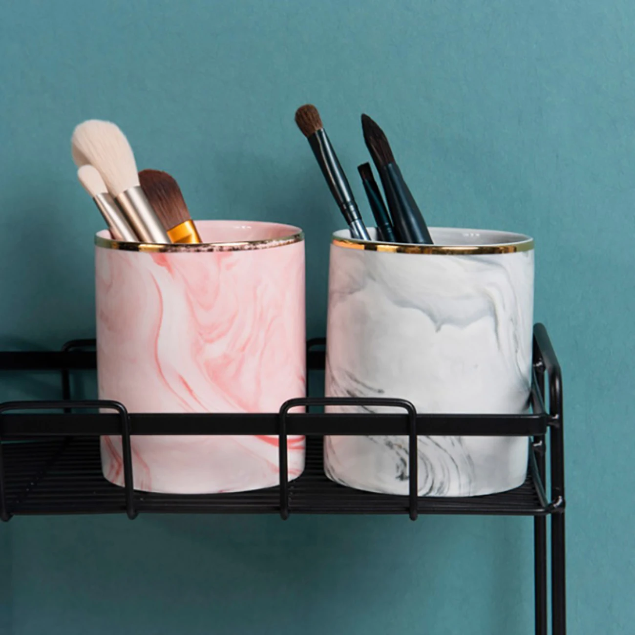 

1 Pcs Marble Cosmetic Make-up Brush Storage Box Desk Organizer Makeup Nail Polish Cosmetic Holder Make Up Tools Pen Holder Rack
