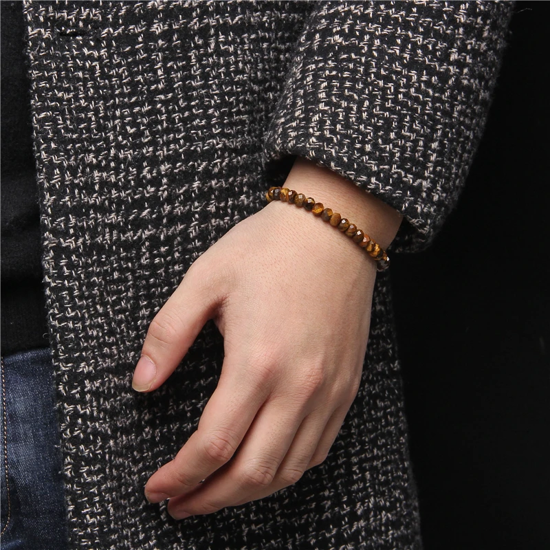 

Handmade Faceted Natural Stone Tiger Eye Malachite Beads Bracelet Adjustable Agat Beaded Bradied Bracelet Jewelry for Women Men