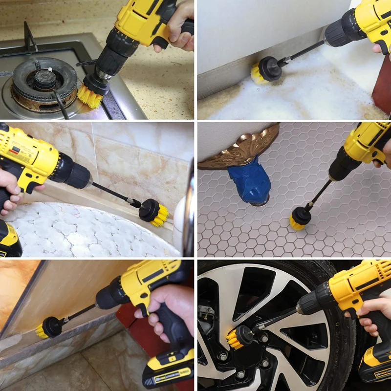 

4Pcs Combinate Drill Brush Power Scrubbing Brush Drill Spin Scrubber Electric Cleaning Brush Fixing for Car Bathroom Wooden Floo