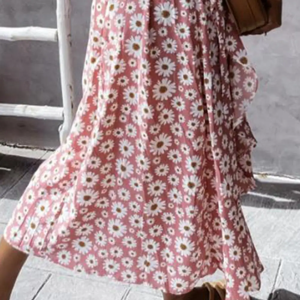 

80% Dropshipping!!Beach dress V-neck wide hem women's beachwear vintage floral print dress