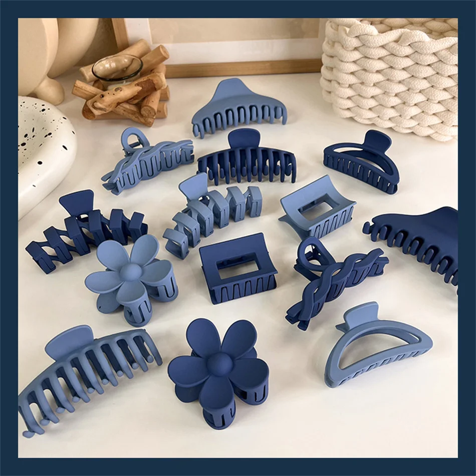 

1Pcs Korean Elegant Blue Large Hair Claws Acrylic Hairpins Barrette Crab Hair Clips Headwear for Women Girls Hair Accessories
