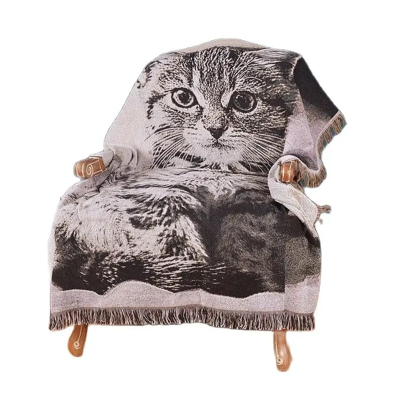 Вязаное одеяло с кошкой чехол для дивана гобелен в американском стиле винтажный