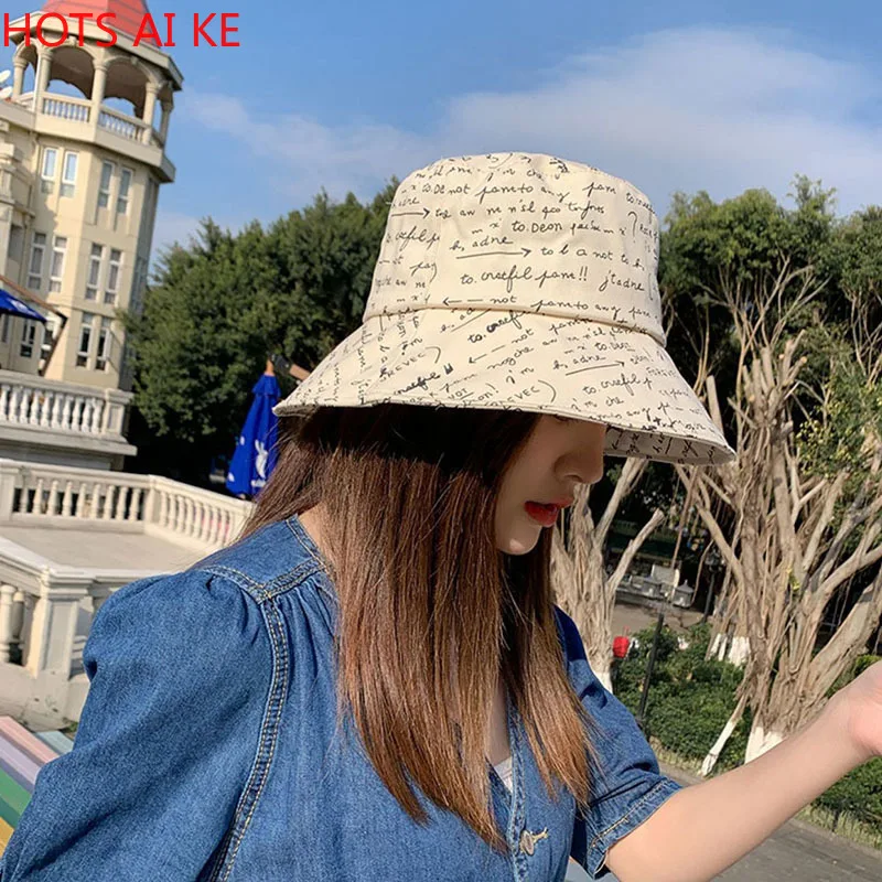 

New Korean Bucket Hat Version of Wild Fisherman Hat Women Basin Hat Sun Protection Spring Summer Character Printing Cap