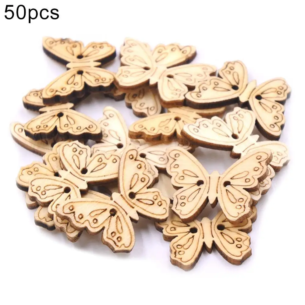 

HOT SALES!!!50Pcs Butterfly Shape Unpainted Wooden Buttons Sewing Scrapbooking Decoration