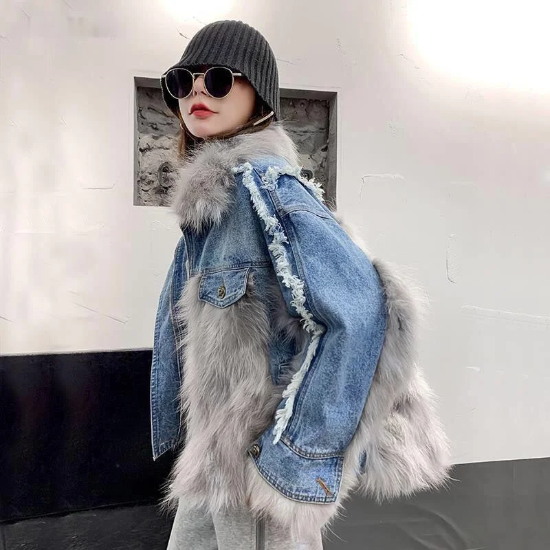 

Zoulv 2021 Winter Female Hooded Loose Plush Short Coat Thicken Warm Cotton Jacket Women Thick Collar Denim Cotton-padded Jacket