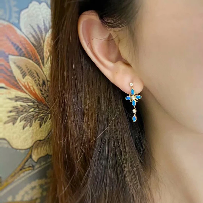 

AINUOSHI 18K Gold Marquise Cut 0.5ct Natural Opal 100% Real 0.17ct Diamond Drop Earrings For Women Push Back Gemstone Earrings