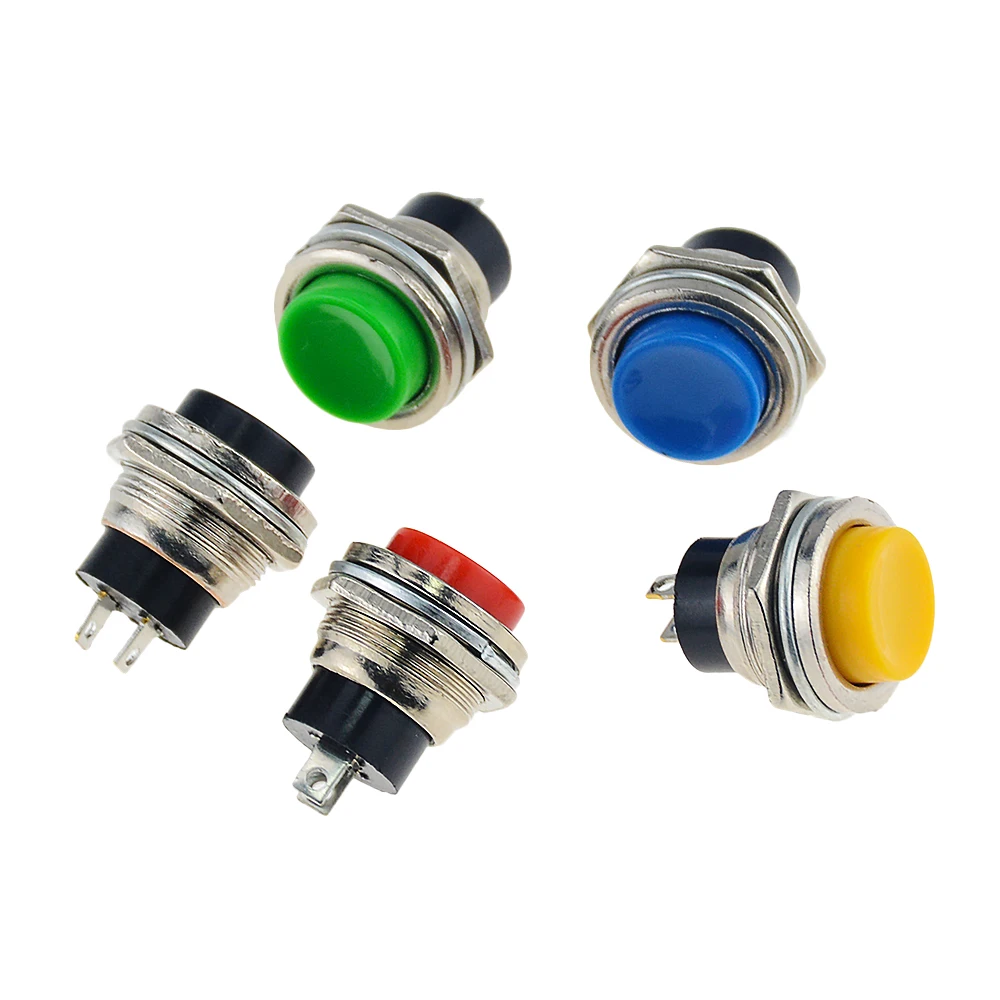 5PCS Colourful 16MM Waterproof DS-212 Momentary SPST Self-reset Round Cap Push Button Switch AC 125V 3A DS212 For Small Car |