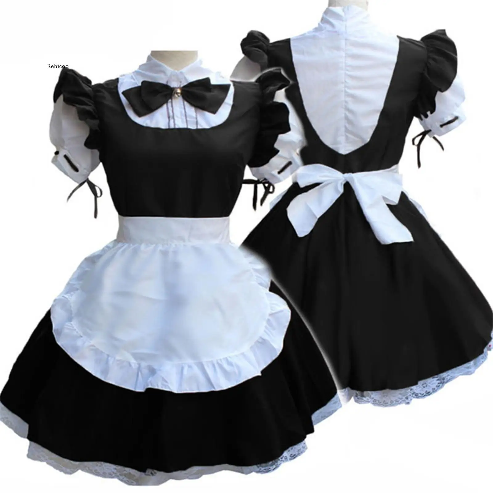 

Women Dress Sweet Lingerie Maid Cosplay Sexy Lingerie Lolita Role Play Costume Lady Headwear Apron Fake Collar Bowknot Dress