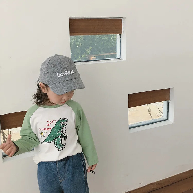 Осень милые футболки с длинными рукавами из чистого хлопка героями мультфильмов