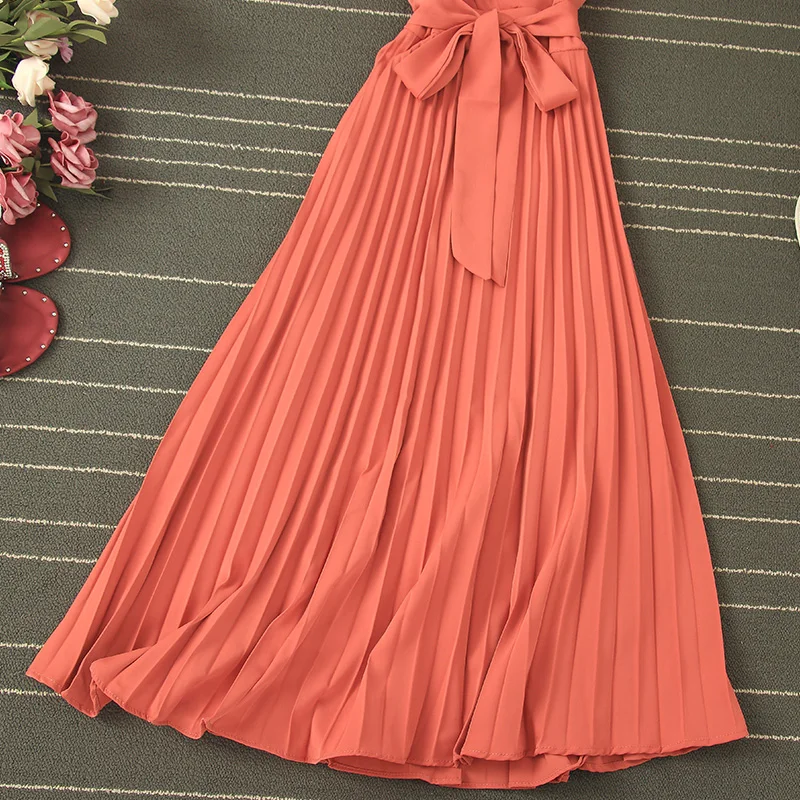 

Summer Women Khaki/Green/Purple Midi Dress Female Sexy V-Neck Short Sleeve Sashes Pleated Vestidos 2020 A-Line Robe New Fashion