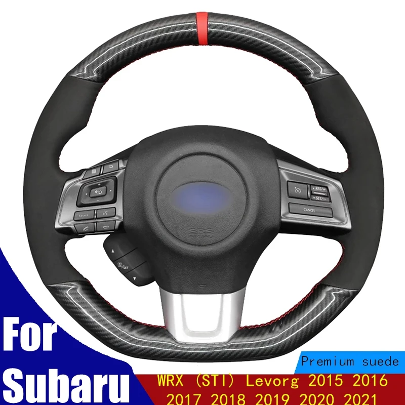 

Steering Wheel Cover Red Marker Black PU Carbon Fiber For Subaru WRX (STI) Levorg 2015 2016 2017 2018 2019 2020 2021