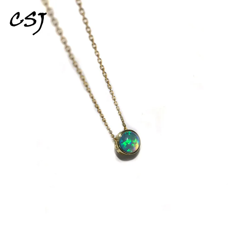 

CSJ Elegant Real Natural Opal Pendants Sterling 925 Silver for Women Necklace Wedding Engagement Party Gift Fine Jewelry