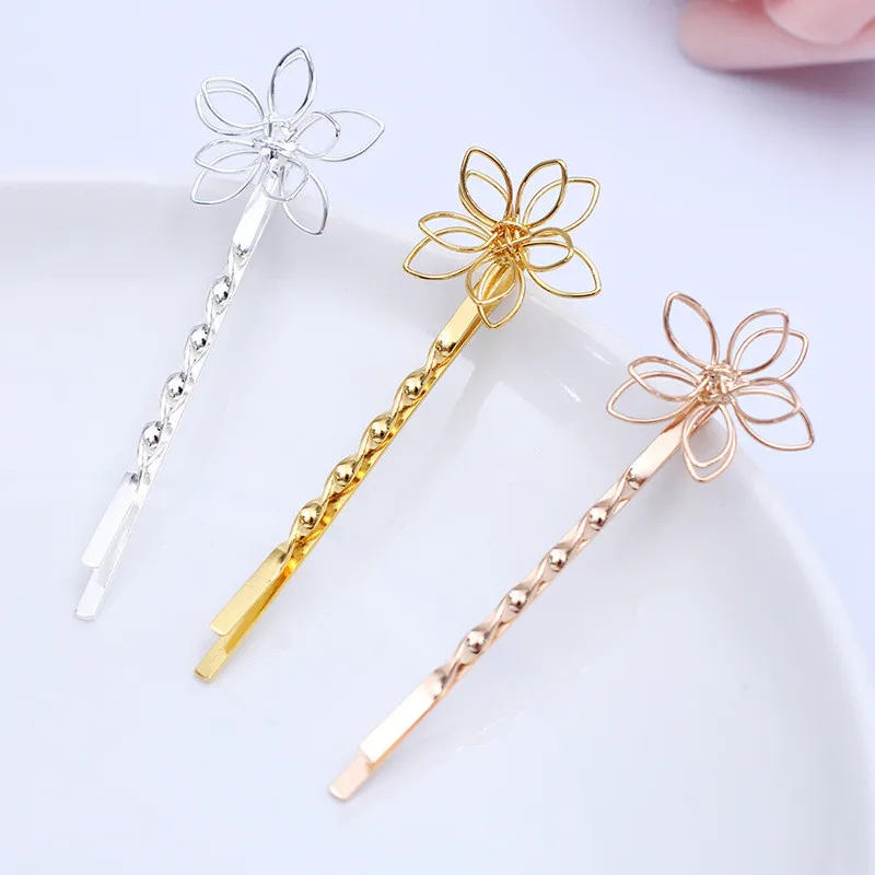 

20 PCS 20mm Brass Flowers Barrettes Hair Clips Metal Hairpin Base Setting DIY Hair Accessories For Women