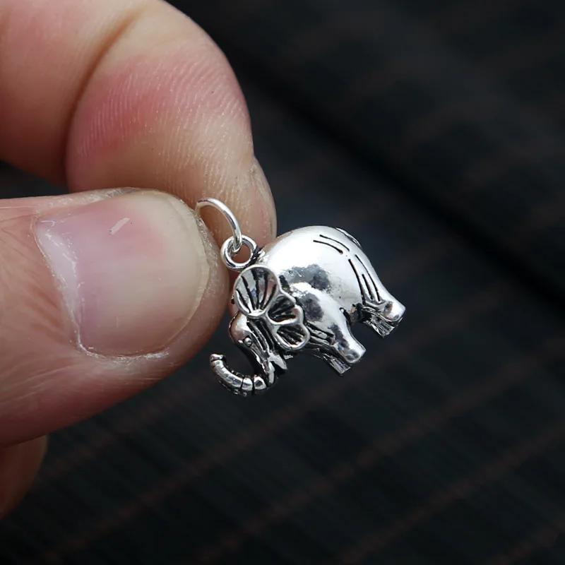 

FNJ Animal Elephant Pendant 925 Silver Original Pure S925 Thai Silver Pendants for Jewelry Making Women Men