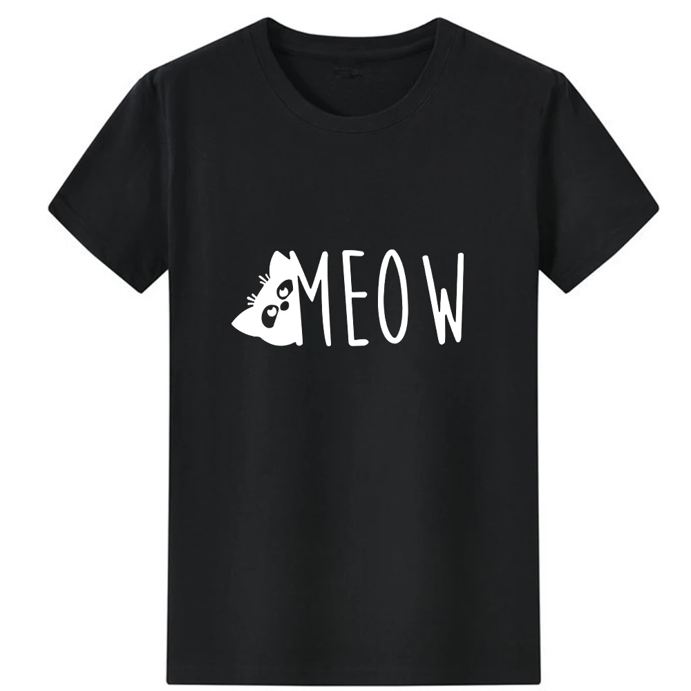 Meow Letter Graphics Print Tshirt Women Lovely Cat Head Pattern Women Tee Short Sleeve T-shirt Women Simple Wild T Shirt Women