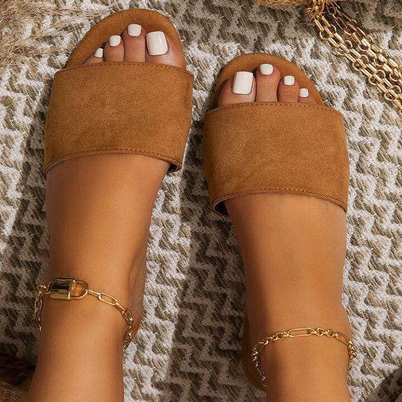 

Solid Color Round Head Comfortable Open Toe Sandals Casual Shoes Flat Shoes 2021 Women's Flip Flops Summer New Fashion