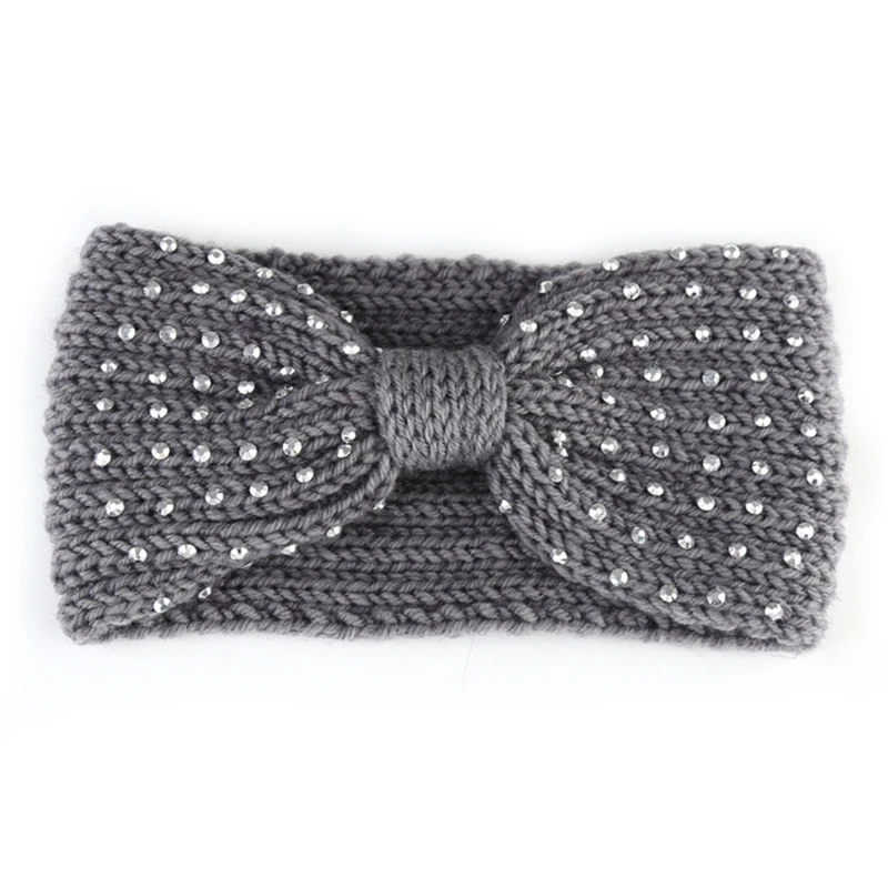 2021 New Winter Warmer Ear Knitted Headband Bow Rhinestone Headwear For Women Girls European Solid Turban Hair Band Head Warp |