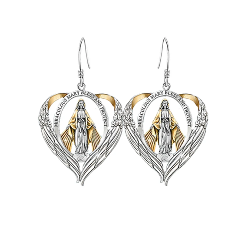 

Fashionable Heart-shaped Religious Virgin Prayer Earrings Female Holiday Birthday Gift Party Party Jewelry Jewelry Wholesale