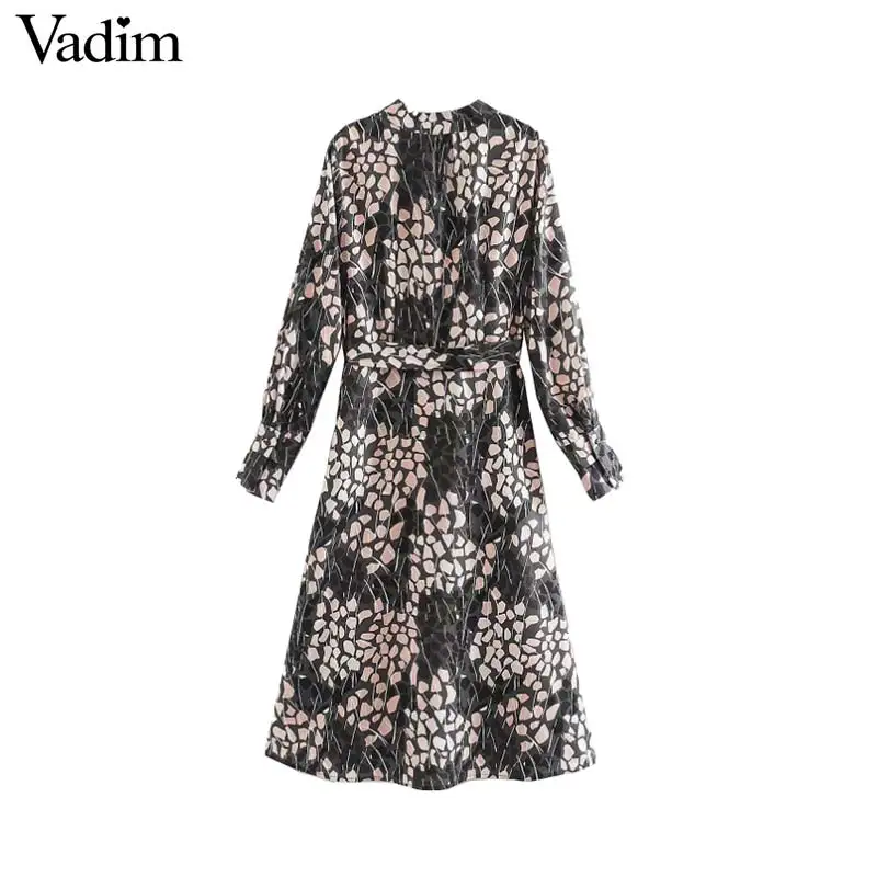 Vadim women chic V neck midi dress long sleeve bow tie sashes side zipper female stylish dresses straight vestidos QD140 | Женская