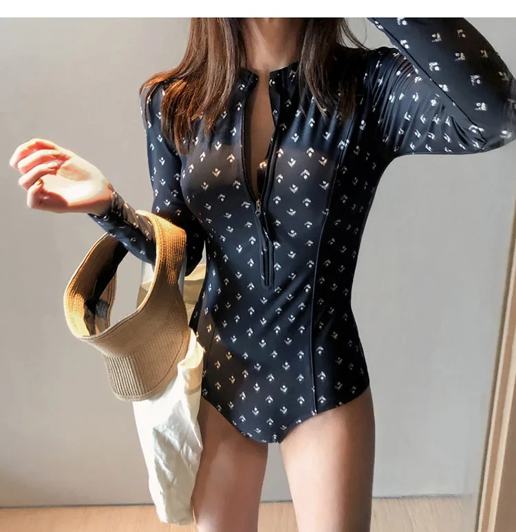 Diving One Piece Swimsuit Print Long Sleeve Women Swimwear Bathing Suit Rash Guard Surfing Swimming Women's Rashguard | Спорт и