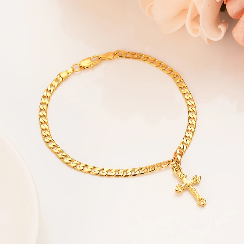 

new dubai Charm cross pendant Bracelet for Women Gold Christmas gifts cute kids girls Hand Chain Jewelry anklets Arab gift