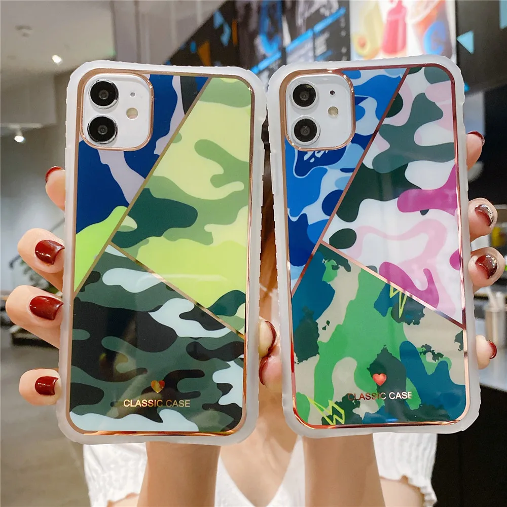 

Fashion Camouflage Phone Case sFor iPhone 11 Pro 7 8 Plus X XR XS Max SE 2020 Case plating Gold Camouflage Soft Silicone Cover