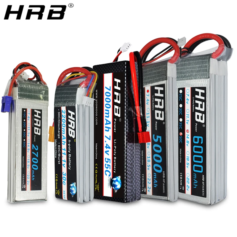 Аккумулятор hrb Lipo 2S 3S 4S 5000mah 6000mah 2600mah 2200mah 11,1 V 7,4 V 14,8 V 6S 22,2 V XT60 Deans T RC FPV части для самолетов, автомобилей, лодок