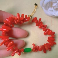 fashion natural emerald green jade red coral gold bracelet gift restore energy buddhism souvenir practice taseel wrist spread