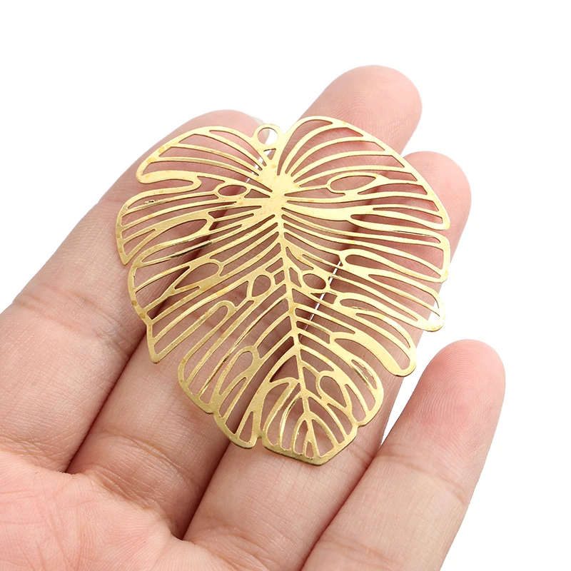 

10pcs Raw Brass Stamping Large Leaf Pendant Open Hollow Crafts Jewelry Women Hyperbolic Earring Fashion Necklace Jewelry Making